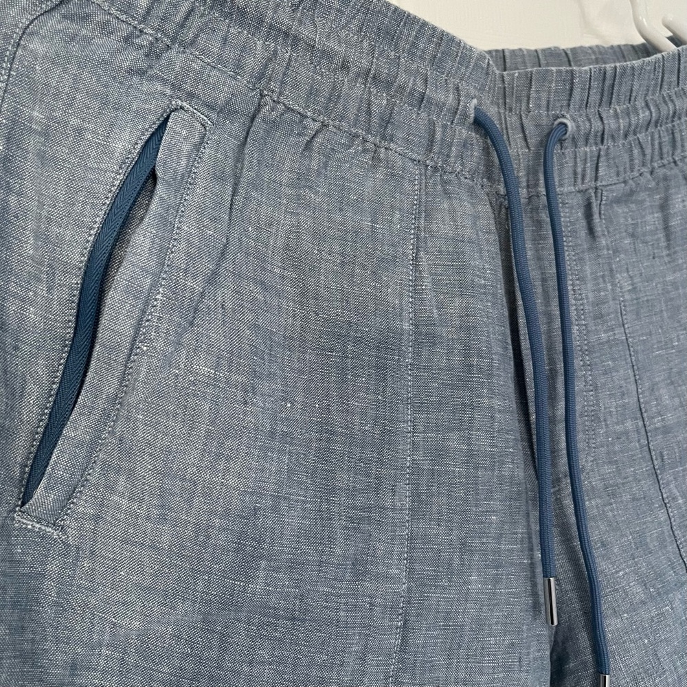 Athleta retreat linen wide leg pant, 100% linen, blue, chambray